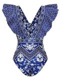 Shoulder Lotus Side Deep V Sexy Bare Back Swimsuit Woman 2025 New Swimsuit