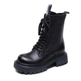 Leather Martin Boots High-Rise Kraft Mid-Sleeve Long Boots Autumn And Winter New Two Cotton Waterproof Table With Knight