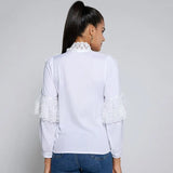 Collar Ruffled Lace Cotton Blouses Women Fashion Korean Autumn Vintage Shirts Woman Sweet Loose Clothes Ladies Tops