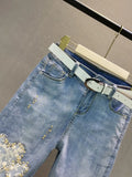 Women Bling Bing 2023 Spring Slim Hot Drill Pencil Pants Sequins Ladies Streetwear Denim Trousers