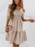 Dress Women Summer Sexy Off Shoulder Dresses Female Slash Neck Backless Puff Sleeve Dress Ladies Elegant Beach Party