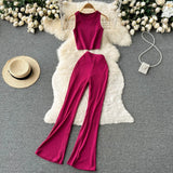 Zingj Kong Flavor Retro Knit Suit Short Sleeveless Jacket Women's High Waist Horn