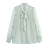Spring Fashion Leisure V Tie With Thin And Flowing Shirt Top Female