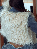 And Winter Long-Haired Cowboy Splicing Metal Coat Women Warm Comfortable Fashion Temperament Retro Feel Out Of The Street
