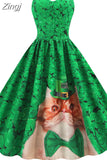 Sexy Spaghetti Strap Summer Dress Women Green Floral Print High Waist Slim Elegant Vintage A-Line Midi Dress