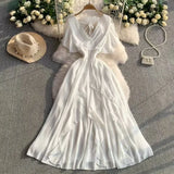 Niche Design Cross V Collar Small Flying Sleeves To Show Thin Chiffon Dress Super Fairy Leaves Side