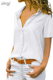 2023 Short-sleeve Shirt Solid Casual Loose Blouse Fashion Women Basic Top Office Party Clothing Shirt Women