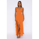Pure Sexual V-Neck Side Open Skirt Dress With High-End Feel And Long Dress New Women's