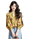 Long-Sleeved Chiffon Floral Shirt Woman 2025 Early Spring Single-Drip Design Shirt Open