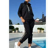 Autumn And Winter New Women's Pure Color Round Neck Long Sleeves With Splicing Trousers Set