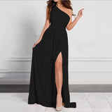 Women's New Dress Summer Slanted Shoulder Dress Temperament Sleeveless Sexy Open Fork