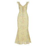 Style Sexy Mesh Print Small Flying Sleeve Sling Dress Babes V Tie Collared Waist