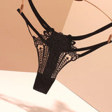Trousers Sexy Fine Strips With Scarless Cotton Crotch Solid Color French Transparent Ice Wire Embroidery