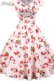 Party Dress Women 2023 Short Sleeve V Neck Elegant Vintage Print Xmas New Year Prom Sundress 3XL