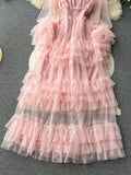 Autumn Women Ruffle Mesh Party Long Dress Sexy Slash Neck Off Shoulder See Through Maxi Robe Female New