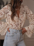 Japanese And Korean Women's Clothing Korean Version Of The New Hollow Casual Lace Shirt Lace Shirt Lace