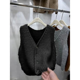 Solid Color Sleeveless Cardigan Knitted Vest 2024 Autumn And Winter New Style Folded Sweater Women's