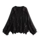 2025 Women's New Fashion Butterfly Tacked With Overlays Decoration French Lantern Sleeve Long Sleeve