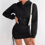 Sexy Wind Breeze Drawstring Design Hooded Bag Long-Sleeved Dress