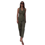Zingj Summer Women's Solid Color Sexy Big Back Waist Vest Casual Suit-Outfit
