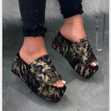 Size 43 Spring And Summer Pine Cake Thick Bottom Slippers Women Flat Bottom Leopard Print Cold