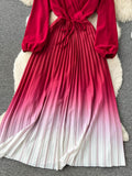 Draped Long Dress Women Elegant V-Neck Puff Sleeve High Waist Pleated A-Line Party Vestidos Female Spring