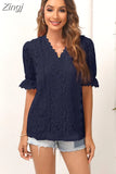 Hollow Out Lace Blouse Shirts Women Summer 2023 V Neck Short Flare Sleeve Blouse Ladies Top Solid Sexy Boho Blusas
