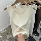 Zingj Silk V-Collar Sleeveless Vest Sling Solid Color Knitted Blouse Women's 2024 Summer New Sexy Slim