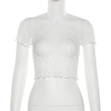 2024 Summer Fashion Trend Women's New Round Neck Short Sleeve Mesh Exposed Umbilical Repair
