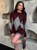 Burgundy Round Neck Knitted Sweater- Outfit