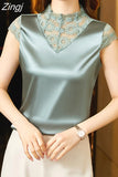 Womens Tops Satin Shirts and Blouses Fashion Elegant Woman Blouses Floral Hollow Out Vintage Blouse Silk Clothes for
