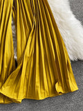 Women's Romper Spring Autumn 2023 Turn-Down Collar Sleeveless Vintage Playsuits Female Off Shoulder Pleated Jumpsuit New
