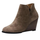 Autumn And Winter New Flat Bottom Slope And Short Boots Women's Round Head Side Zipper Large-Size