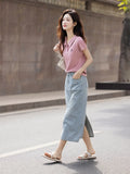 Style Temperament Fashion Age-Old Polo Collar Embroidered Short-Sleeved T-Shirt Women 2025 Summer New Simple Wind