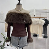 Feel Niche Cowboy Splicing Long-Sleeved Mesh T-Shirt Girl Summer Round Collar Dress Short Top