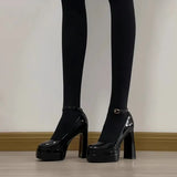 Girl Waterproof Table With High Heels Women 2025 Spring New Shallow Thick Heel Mary Jane Single
