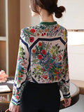 Womens Shirts Chiffon Floral Shirts Stand-up Collar Long-sleeve Blouse Women Elegant Button Up Shirt Fashion Ladies