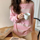 Zingj Round Collar Long-Sleeved T-Shirt Women's Wear Autumn 2024 New Design Sense Loose Students On Clothes Female Ins