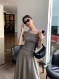 Xixi 2025 Spring And Summer New One-Word Collars Bottom Knitted Short-Sleeved T-Shirt Women's Top