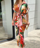 Summer Single Buckle Long Shirt Women's Printed Short-Sleeved