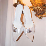 Large-Size Pointed High-Heeled Sandals Women 2025 Summer New Silk Satin Water Drill Fairy Wind And