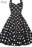 Women Summer Polka Dot Vintage Dress Fashion Party Office Lady 50s 60s Rockabilly Big Swing Halter Clothes Tunic