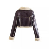 2025 New Double-Sided Loose Short Suit Collar Zipper Embellished Fur Jacket