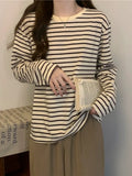 Zingj Collar Long-Sleeved T-Shirt Women's 2023 Autumn Dress New Loose And Thin Striped Undershirt Casual Inside