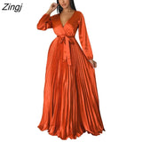 Party Elegant Women Long Sleeve Maxi Dress Fashion Solid Color Bodycon Party Dress Sexy V Neck Long