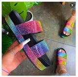 Women's Shoes Summer New Thick-Bottomed Color Drill Beach Slippers Fashion Casual Cool Slippers