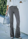 Color High Waist Slim-fit Flared Corduroy Elastic
