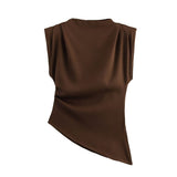 Three-Color Folded Decorative Cushion Shoulder Jacket Without Sleeve Top 2025 Spring New