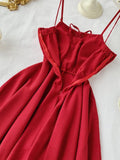 2023 Women Irregular Hem Beach Party Mini Dress Vestidos Sexy Sleeveless High Waist Drawstring Red/Green Strap Dress