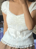 Paneled Lace White Puff Sleeve Blouse-Outfit